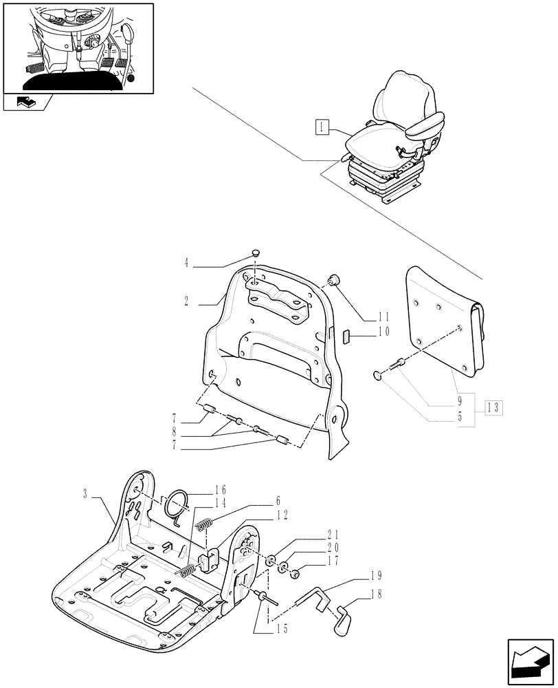 Схема запчастей Case IH FARMALL 95U - (1.93.3/01B[02]) - DELUXE VINYL SEAT WITH MECHANICAL SUSPENSION, SWITCH AND ARMREST - BREAKDOWN - C7342 (10) - OPERATORS PLATFORM/CAB