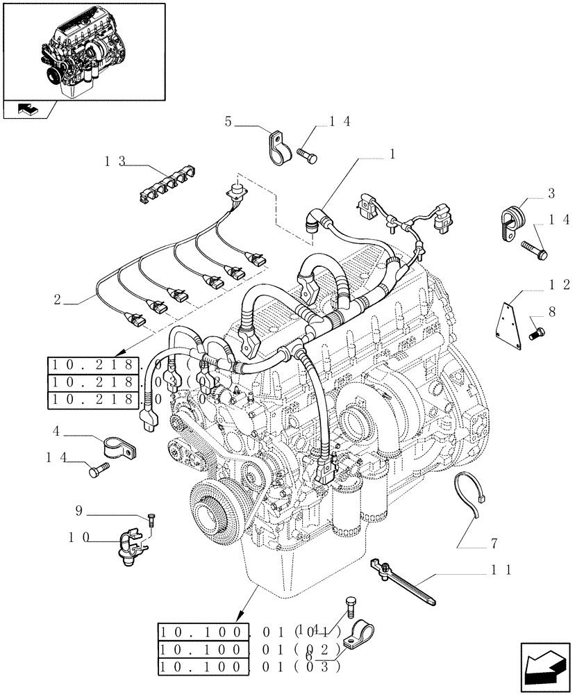 Схема запчастей Case IH 9010 - (55.100.08[01]) - ENGINE ELECTRIC INSTALLATION - 8010 (55) - ELECTRICAL SYSTEMS