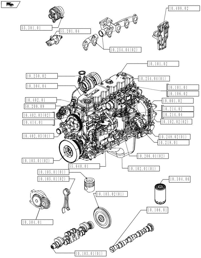 Схема запчастей Case IH MAGNUM 225 - (00.000.10) - PICTORIAL INDEX - ENGINE (00) - GENERAL & PICTORIAL INDEX