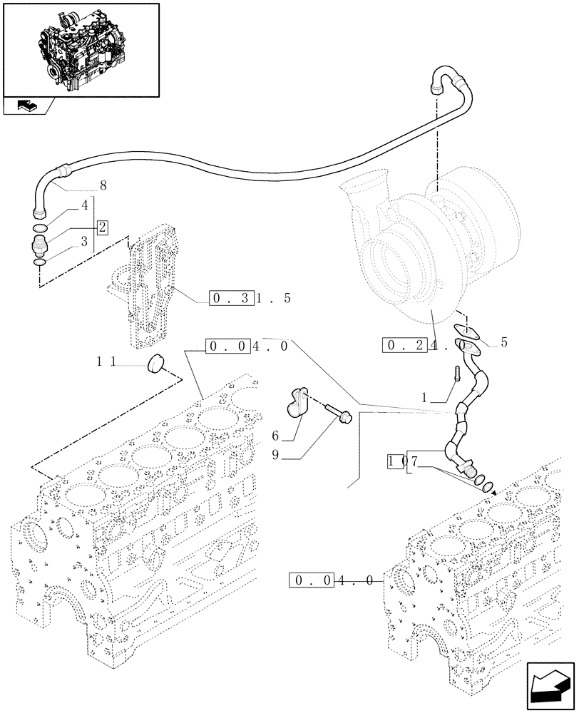 Схема запчастей Case IH PUMA 210 - (0.30.5) - PIPING ENGINE OIL (01) - ENGINE