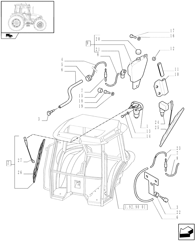 Схема запчастей Case IH FARMALL 60 - (1.92.91/01) - REAR WINDSHIELD WIPER (VAR.335642) (10) - OPERATORS PLATFORM/CAB