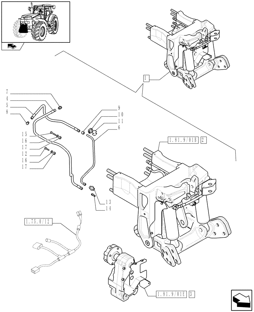 Схема запчастей Case IH PUMA 195 - (1.81.9/01I) - FRONT HPL WITH PTO - BREAKDOWN (07) - HYDRAULIC SYSTEM