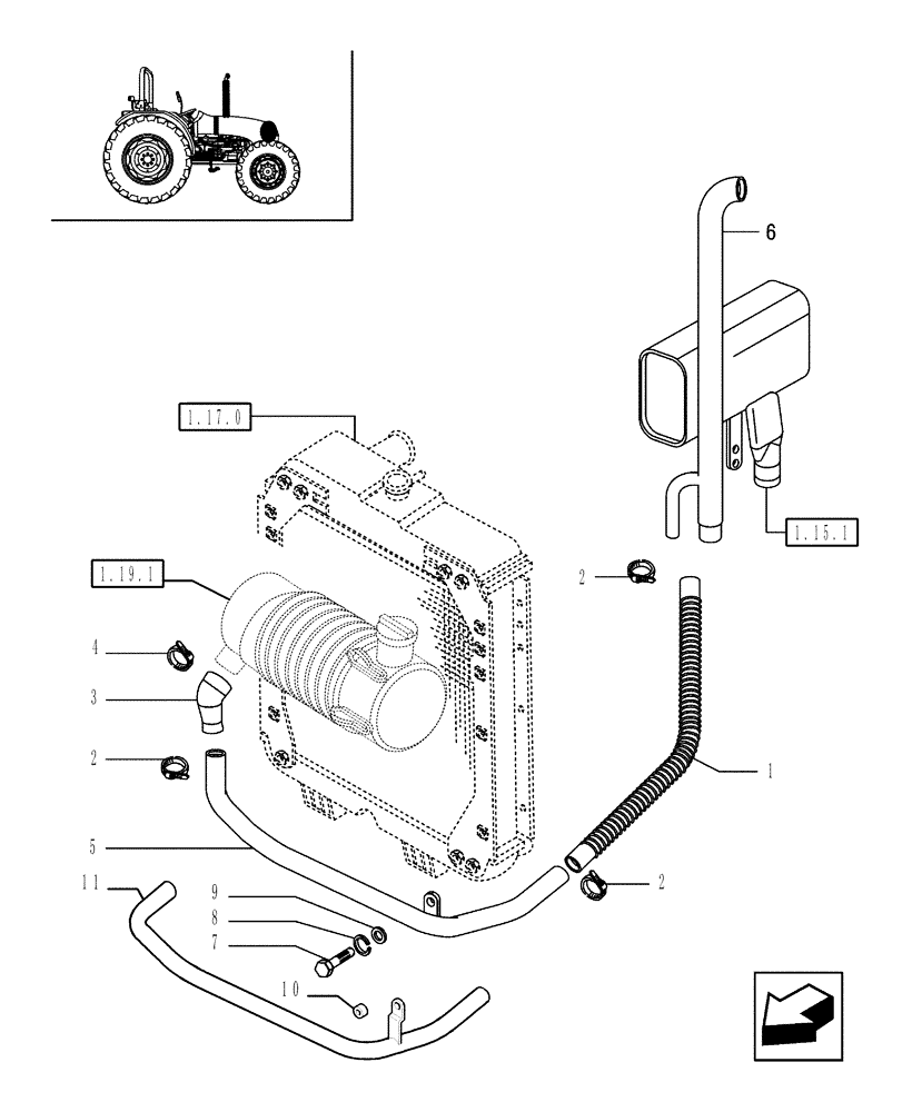 Схема запчастей Case IH JX95 - (1.19.1/01) - VAR - 199, 330200 - AIR FILTER - DUST EJECTOR (02) - ENGINE EQUIPMENT