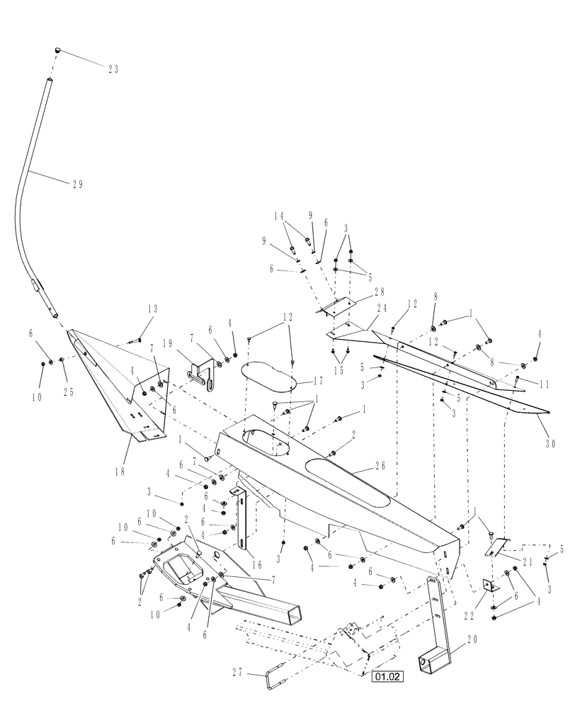 Схема запчастей Case IH DHX211 - (1.05[2]) - CROP DEFLECTOR, LH DRIVE, FROM PIN K01 2002 (12) - MAIN FRAME