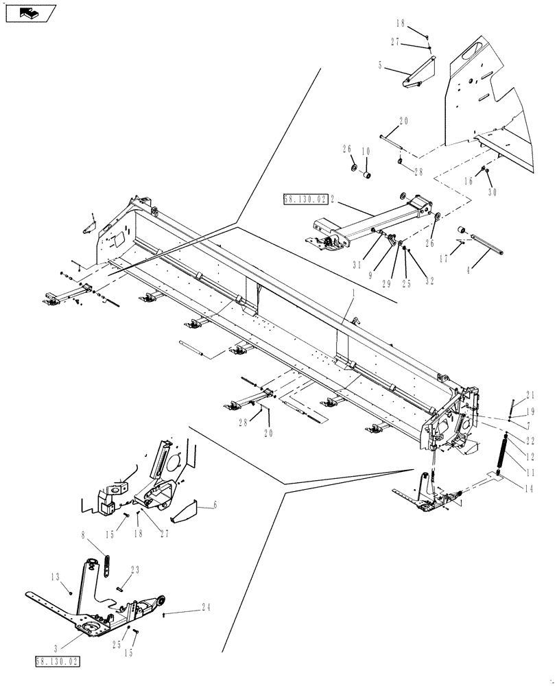 Схема запчастей Case IH 3020-30 - (58.130.01[01]) - FLOOR SUPPORT (58) - ATTACHMENTS/HEADERS