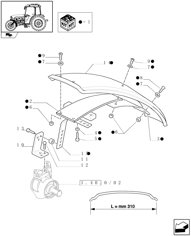 Схема запчастей Case IH FARMALL 65C - (1.43.0/01) - FRONT FENDERS (4WD) (VAR.330484-331484) (04) - FRONT AXLE & STEERING