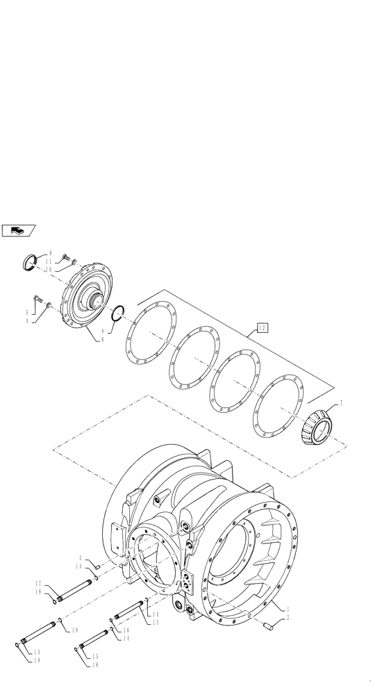 Схема запчастей Case IH QUADTRAC 500 - (27.100.12) - 500 SERIES AXLE - CENTER AND LEFT-HAND CARRIER - QUADTRAC 450 & 500 (27) - REAR AXLE SYSTEM