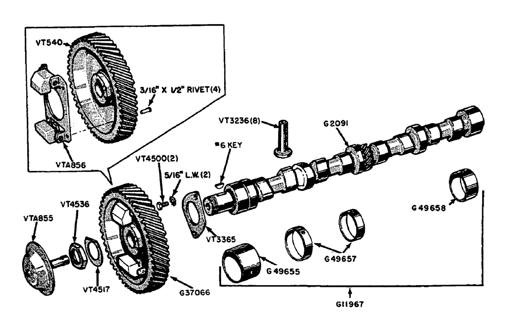 Схема запчастей Case IH 630 - (008) - CAMSHAFT AND GOVERNOR (02) - ENGINE