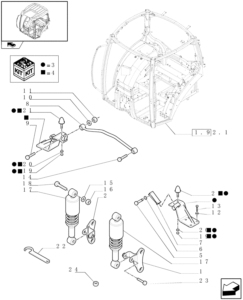 Схема запчастей Case IH PUMA 155 - (1.92.6/02) - CABIN SUSPENSION - REAR SUPPORTS (VAR.330658-331658) (10) - OPERATORS PLATFORM/CAB