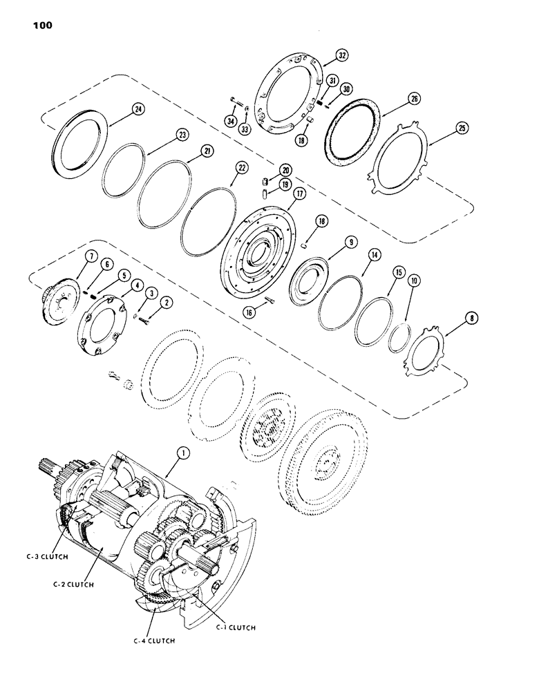 Схема запчастей Case IH 1070 - (100) - C-1 AND C-4 CLUTCHES, POWER SHIFT (06) - POWER TRAIN