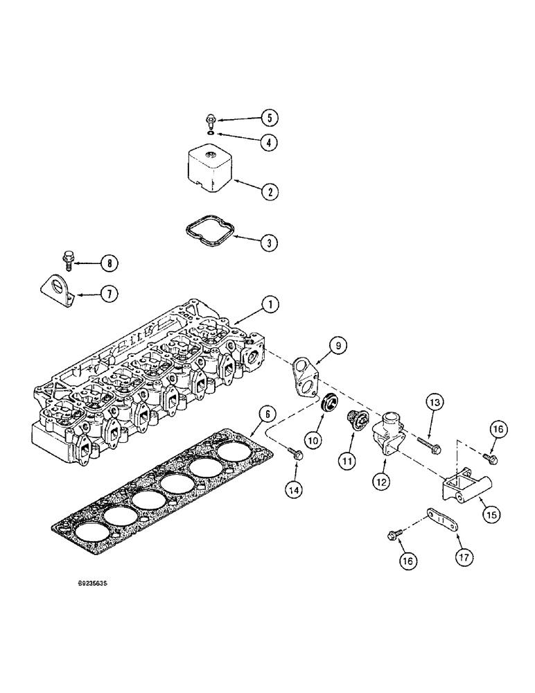 Схема запчастей Case IH 1644 - (2-28) - CYLINDER HEAD COVERS AND GASKET, 6TA-590 ENGINE, THERMOSTAT AND HOUSING (01) - ENGINE