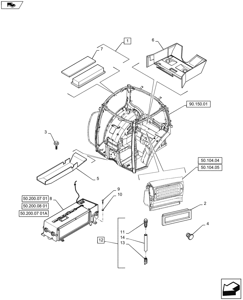 Схема запчастей Case IH PUMA 130 - (50.104.03) - HEATING/AIR CONDITIONING - AIR CONDITIONER AND RELATED PARTS - CAB FILTER (50) - CAB CLIMATE CONTROL