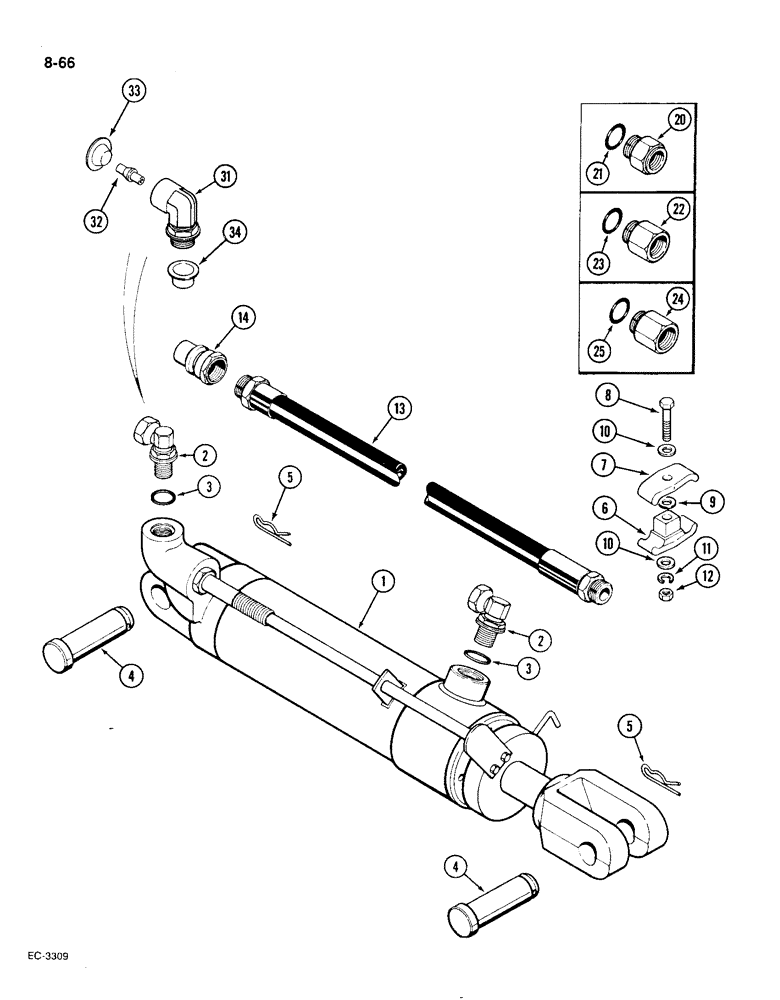 Схема запчастей Case IH 1896 - (8-66) - REMOTE CYLINDER, HOSES AND COUPLINGS (08) - HYDRAULICS