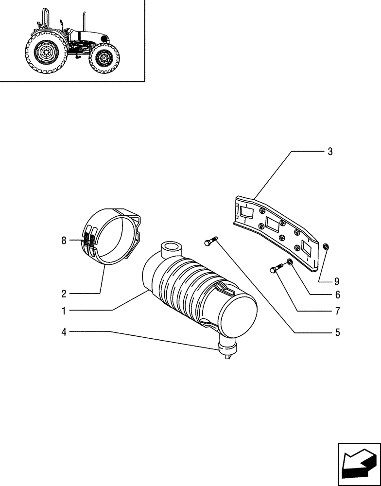 Схема запчастей Case IH JX85 - (1.19.1/03[01]) - DRY AIR FILTER - BRACKETS AND COLLARS - FOR STRADDLE VERSION (02) - ENGINE EQUIPMENT