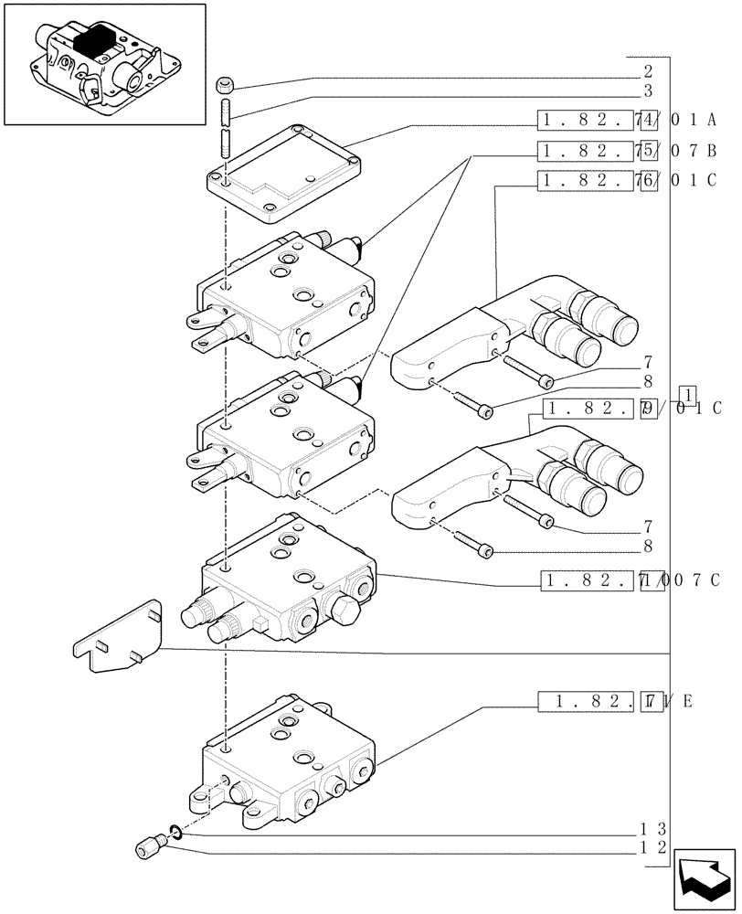 Схема запчастей Case IH MAXXUM 115 - (1.82.7/08A) - 2 CONTROL VALVES CCLS (MDC) AND RELEVANT PARTS (VAR.331849-332849) (07) - HYDRAULIC SYSTEM