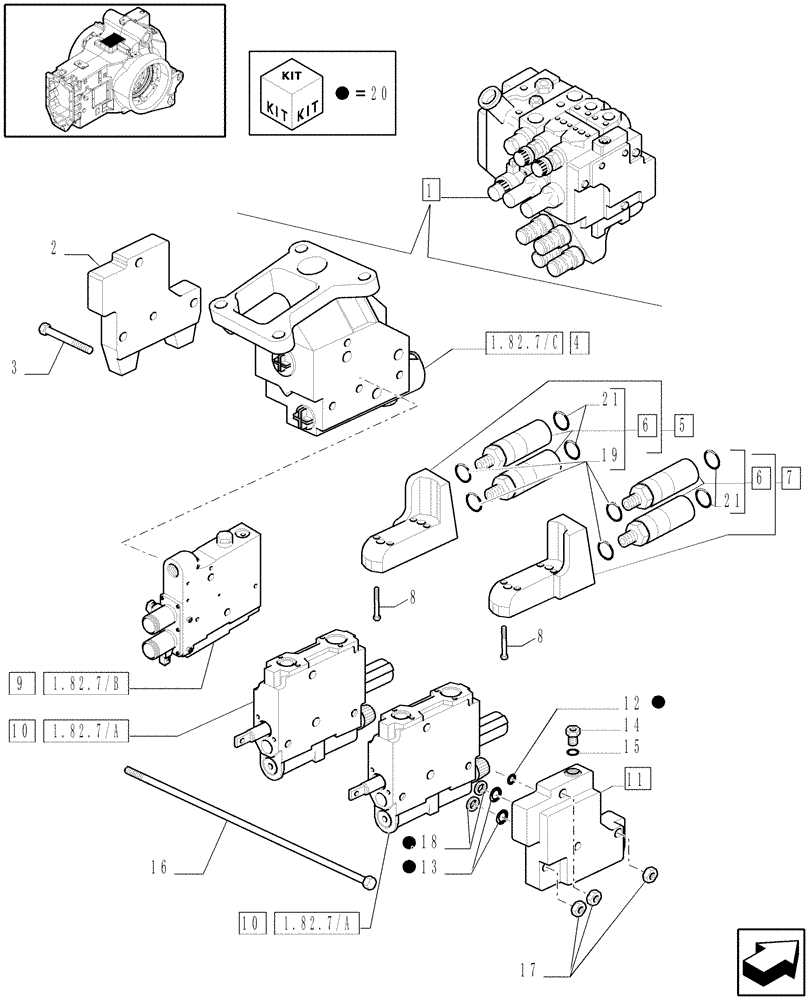 Схема запчастей Case IH PUMA 195 - (1.82.7[02]) - EXTRA CONTROL VALVES AND PIPES (07) - HYDRAULIC SYSTEM