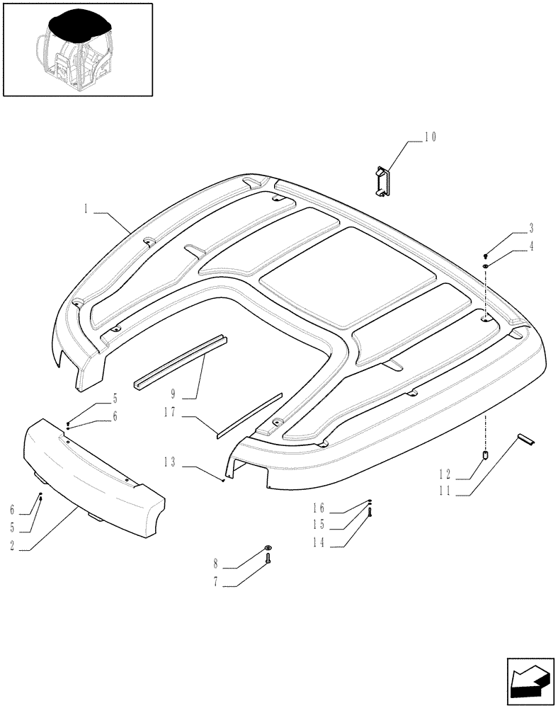 Схема запчастей Case IH MAXXUM 140 - (1.94.0/01[01]) - EEAA ROOF WITH HIGH PROFILE WITH HIGH VISIBILITY PANEL - ROOF (10) - OPERATORS PLATFORM/CAB