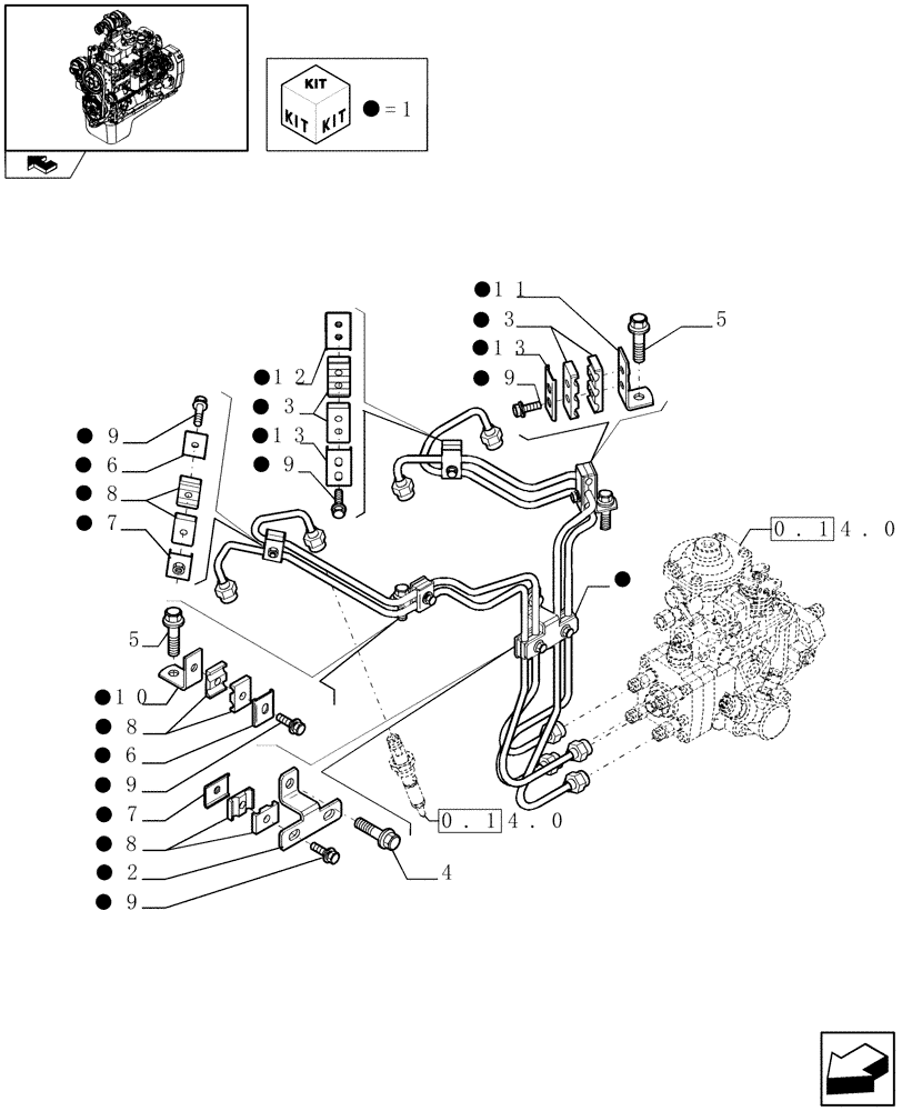 Схема запчастей Case IH F4GE9484A J601 - (0.14.9) - INJECTION EQUIPMENT - PIPING - (504046189) 