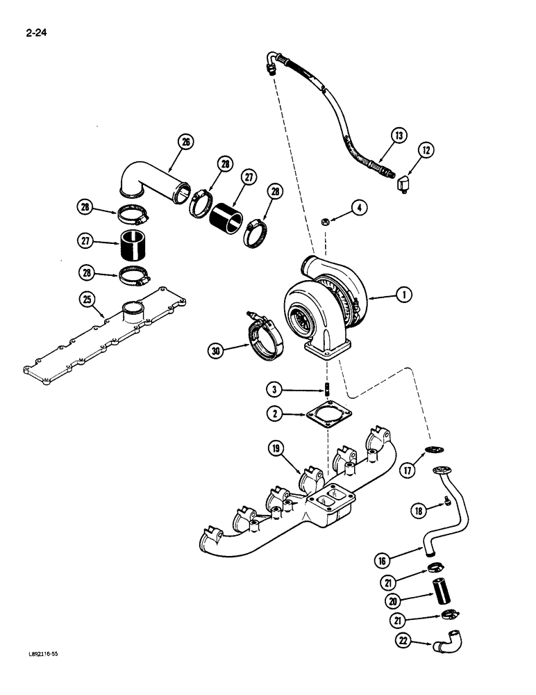 Схема запчастей Case IH 9110 - (2-24) - TURBOCHARGER SYSTEM, 6T-830 ENGINE (02) - ENGINE