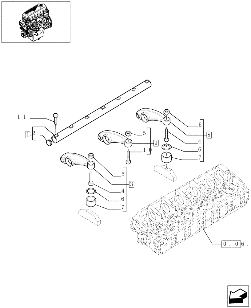 Схема запчастей Case IH F2BE0684A B003 - (0.06.6[01]) - SHAFT & ROCKER ARMS (504021844) 