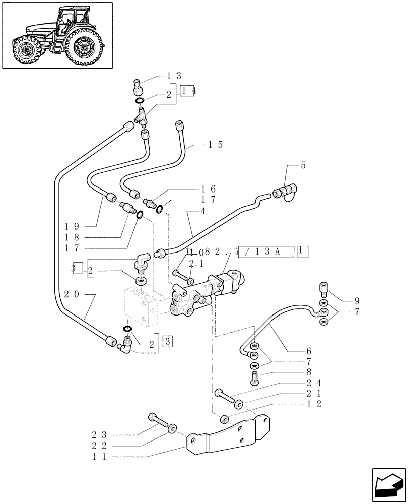 Схема запчастей Case IH JX1090U - (1.82.7/14[01]) - (VAR.418) TRAILER BRAKE VALVE (WITH DISTRIBUTOR BOSCH) ITALY - HYDRAULIC VALVES (07) - HYDRAULIC SYSTEM