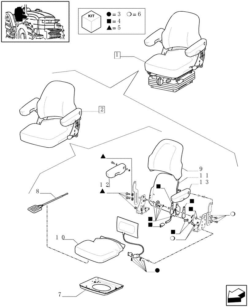 Схема запчастей Case IH JX1090U - (1.93.3/02A[01]) - (VAR.852) SEAT (LESS CAB) - BREAKDOWN (10) - OPERATORS PLATFORM/CAB