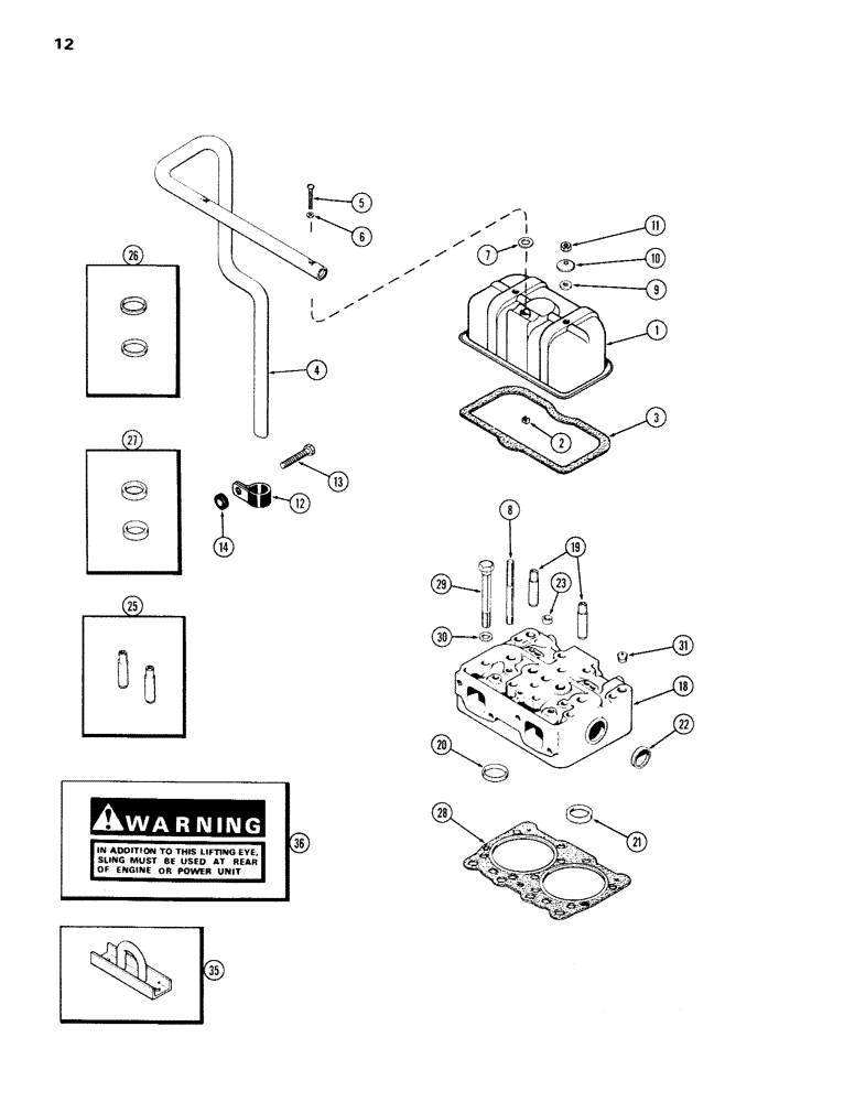 Схема запчастей Case IH 336BDT - (012) - CYLINDER HEAD AND COVER, ENGINE LESS FUEL DEVICE, 336BDT TURBOCHARGED ENGINES 