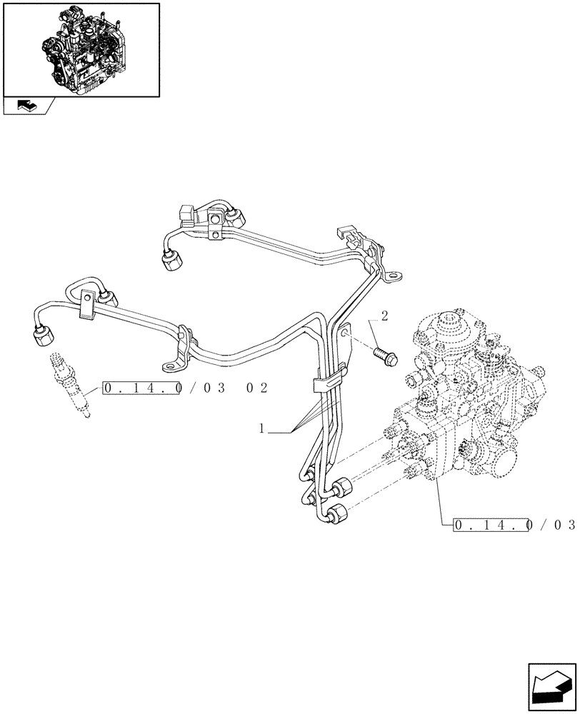 Схема запчастей Case IH FARMALL 95N - (0.14.9/02) - INJECTION EQUIPMENT - PIPING (01) - ENGINE