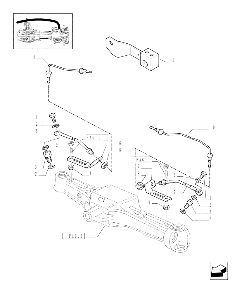 Схема запчастей Case IH JX1070C - (1.40.1/01[02]) - (VAR.323) STANDARD FRONT AXLE W/ELECTROHYDR. DIFF. LOCK, W/FRONT BRAKES (40 KM/H) - PIPES (04) - FRONT AXLE & STEERING