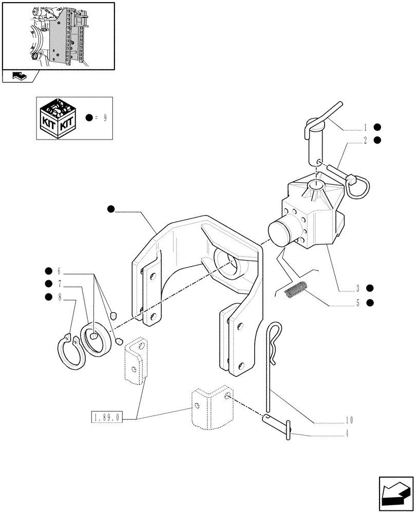 Схема запчастей Case IH FARMALL 85N - (1.89.0/04) - SWIVEL HOOK, W/PIN, 33MM HOLE (VAR.336886) (09) - IMPLEMENT LIFT