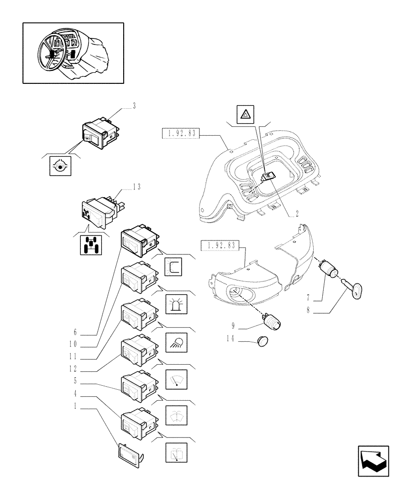 Схема запчастей Case IH JX1060C - (1.92.74[01]) - ELECTRIC CONTROLS (10) - OPERATORS PLATFORM/CAB