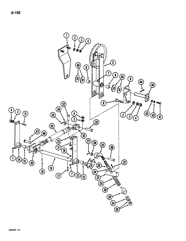 Схема запчастей Case IH 1822 - (9-156) - REAR FAN PULLEY LINKAGE, 1822 COTTON PICKER P.I.N. 1501 AND AFTER, 1844 COTTON PICKER 1001 AND AFTER (15) - HANDLING SYSTEM