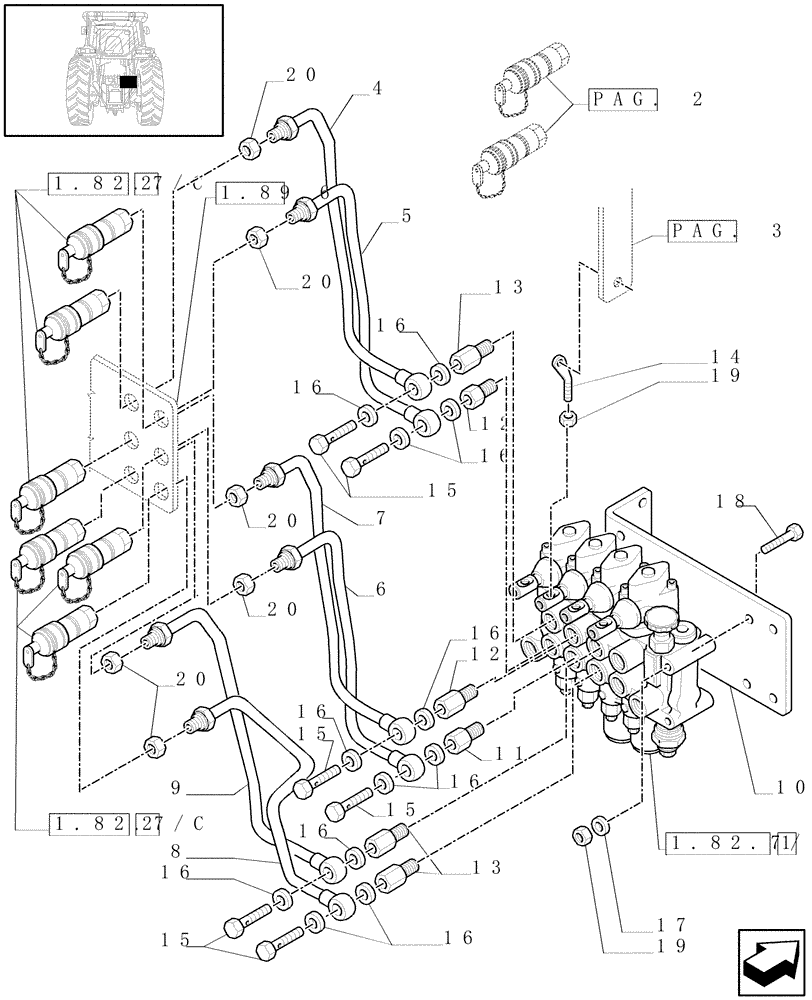 Схема запчастей Case IH JX70 - (1.82.7/03[01]) - (VAR.086) 4 CONTROL VALVES (07) - HYDRAULIC SYSTEM