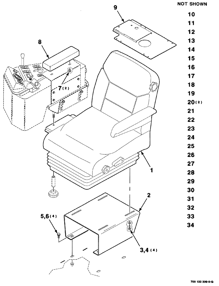 Схема запчастей Case IH 8880 - (07-038) - SEAT ASSEMBLY (90) - PLATFORM, CAB, BODYWORK AND DECALS