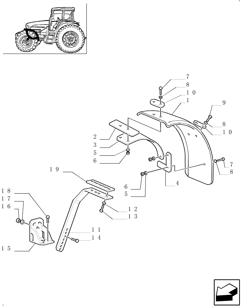 Схема запчастей Case IH JX100U - (1.43.0/01[02]) - (VAR.327/1) ELECTROHYD. FRONT DIFFENTIAL LOCK, BRAKES AND MUDGUARDS (04) - FRONT AXLE & STEERING