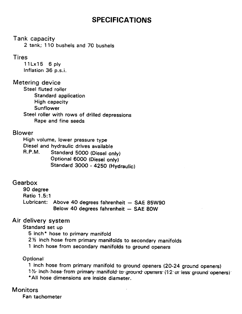 Схема запчастей Case IH 1002 - (25) - SPECIFICATIONS 