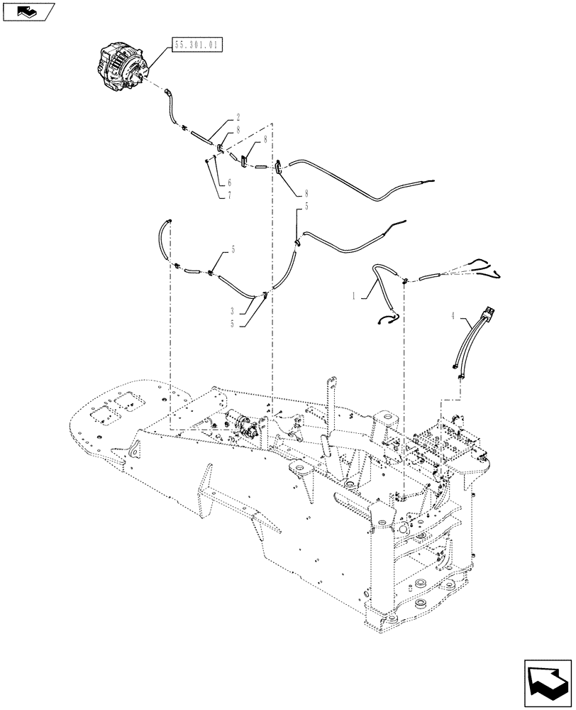 Схема запчастей Case IH STEIGER 350 - (55.302.04[03]) - BATTERY CABLES - LAYOUT, 9L (55) - ELECTRICAL SYSTEMS