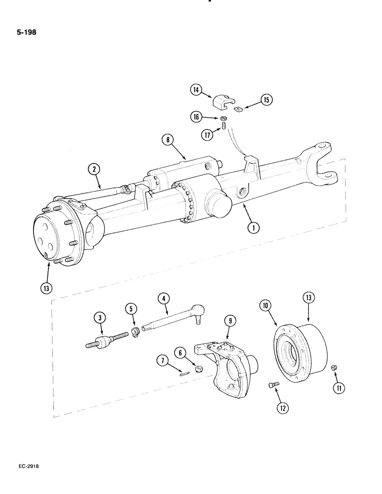 Схема запчастей Case IH 885 - (5-198) - FRONT AXLE, 4 WHEEL DRIVE, P.I.N. 18001 AND AFTER (05) - STEERING