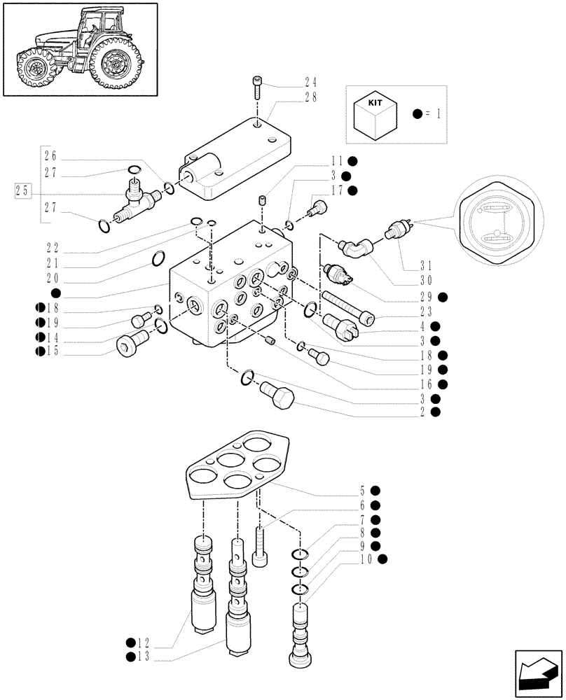 Схема запчастей Case IH MXU110 - (1.80.7/03[01]) - (VAR.100/2) 2WD - CREEPER TRANSMISSION FOR TRANSMISSION 16X16 - CONTROL VALVE AND RELEVANT PARTS (07) - HYDRAULIC SYSTEM