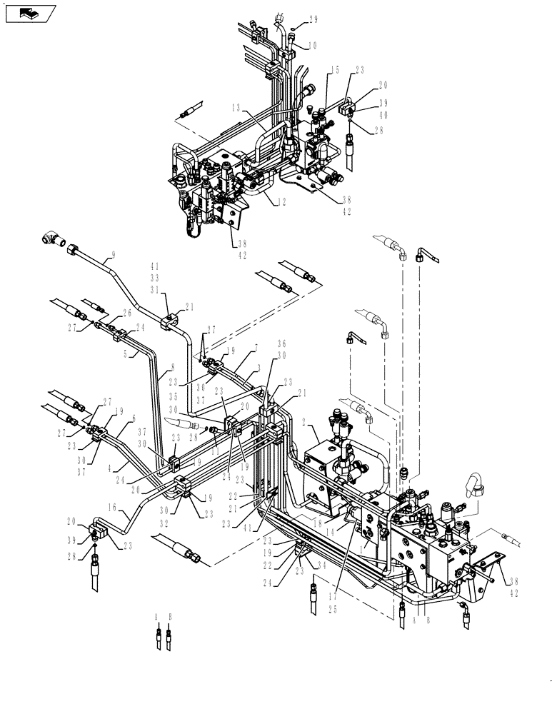 Схема запчастей Case IH 635 - (35.910.09 [01]) - PACKAGE CHASSIS VALVE J33 (35) - HYDRAULIC SYSTEMS