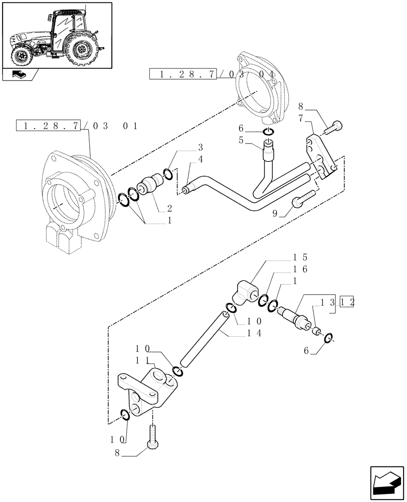 Схема запчастей Case IH FARMALL 95N - (1.27.3/01[04]) - 2WD AND 4WD STANDARD TRACTION SELECTION WITH 32X16 HYDR. TRANSM. - CLUTCH ENGAGEM., MANIFOLD (VAR.337402 / 743513; VAR.338401) (03) - TRANSMISSION