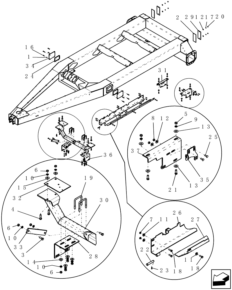 Схема запчастей Case IH ADX3360 - (E.10.C[03]) - REAR FRAME HOSE TRAYS AND INTERMEDIATE MANIFOLD SUPPORT (BTW CBJ0005001 & CBJ0005030) E - Body and Structure