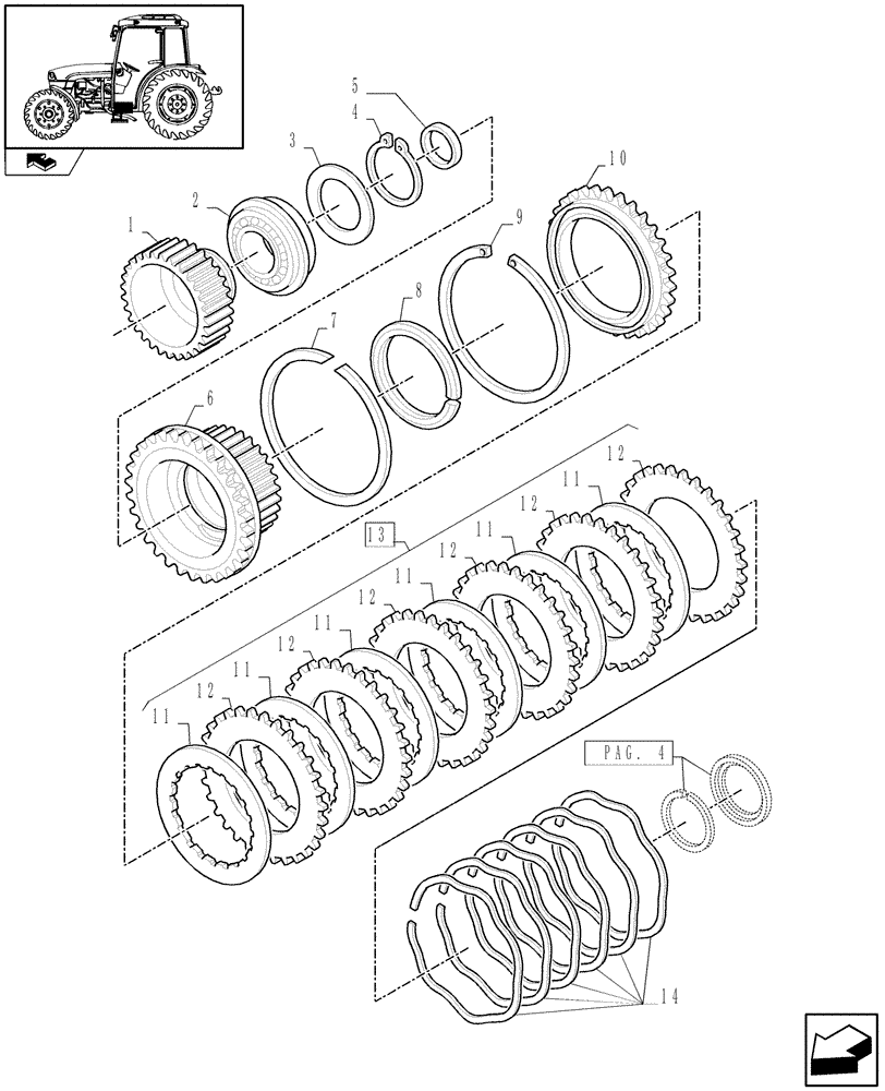 Схема запчастей Case IH FARMALL 85C - (1.28.7/01[03]) - 32X16 HI-LO AND POWER SHUTTLE TRANSMISSION - CLUTCH DISKS (VAR.330275) (03) - TRANSMISSION