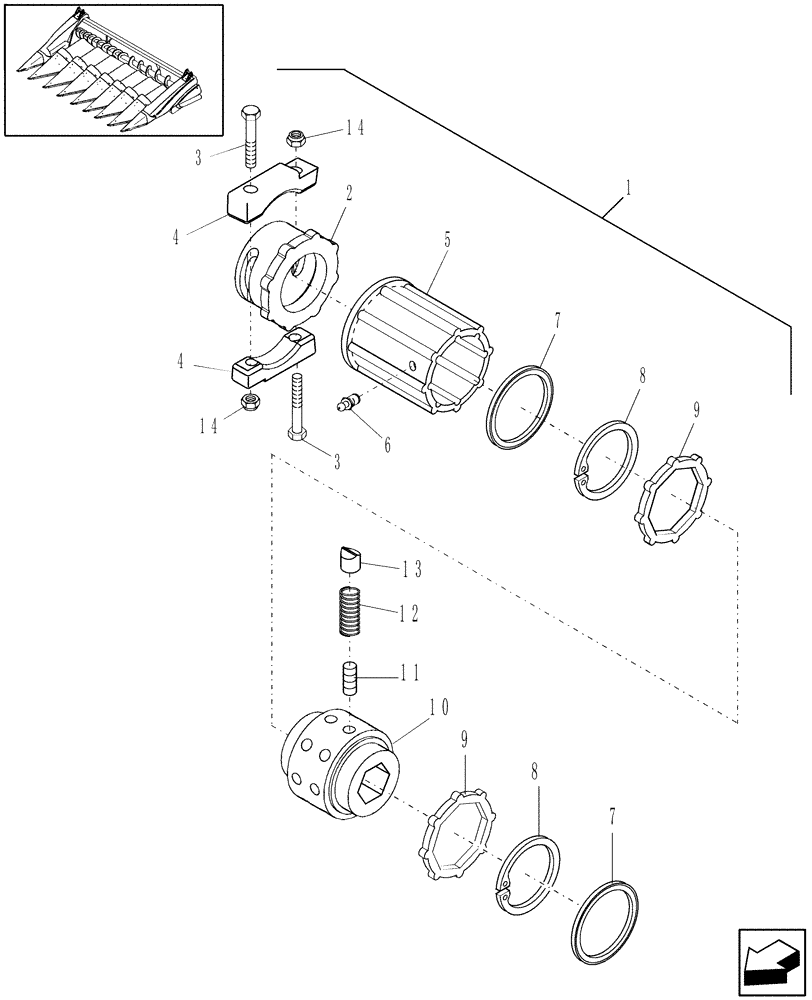 Схема запчастей Case IH 2212 - (08.00[3]) - RADIAL PIN SLIP CLUTCH BREAKDOWN, CBJ038864 AND AFTER (58) - ATTACHMENTS/HEADERS