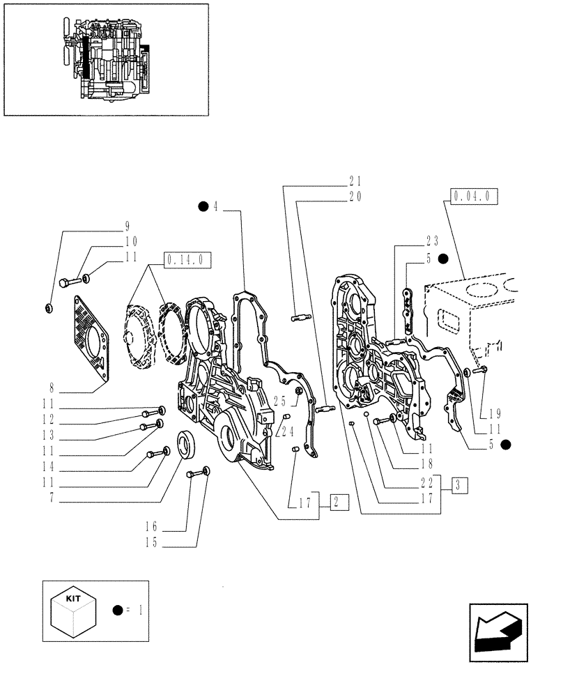 Схема запчастей Case IH JX95 - (0.04.3/02[01]) - VAR - 747, 391102 - TTF ENGINE TIER 2 - COVERS & GASKETS, FRONT (01) - ENGINE