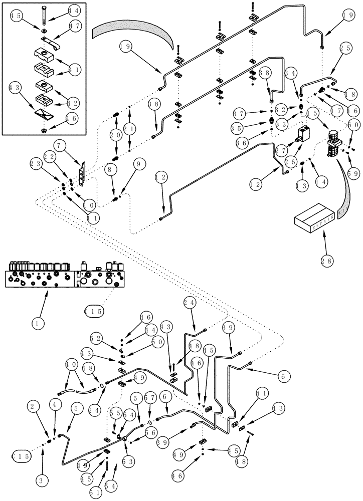 Схема запчастей Case IH CPX610 - (08-20) - GREASE PUMP PLUMBING SYSTEM - DRUM LUBE / AIR SCREEN LUBE (07) - HYDRAULICS