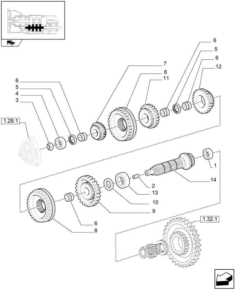 Схема запчастей Case IH FARMALL 105U - (1.28.7[02]) - 40KM/H 12X12 FOR LIGHT DUTY REAR TRANSMISSION - SPEED DRIVEN SHAFT AND GEARS (03) - TRANSMISSION