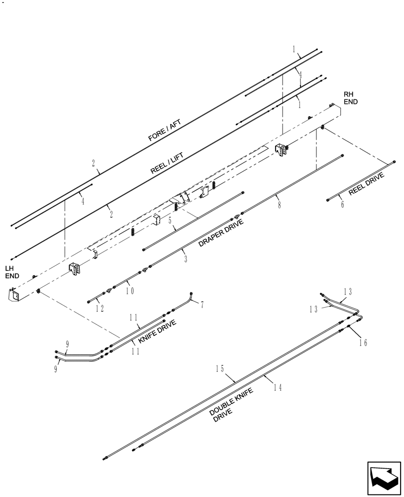 Схема запчастей Case IH DH252 - (20.07.08[03]) - STEEL LINES, DOUBLE SWATH, 25FT, FROM PIN Y9ZB00735 (07) - HYDRAULICS