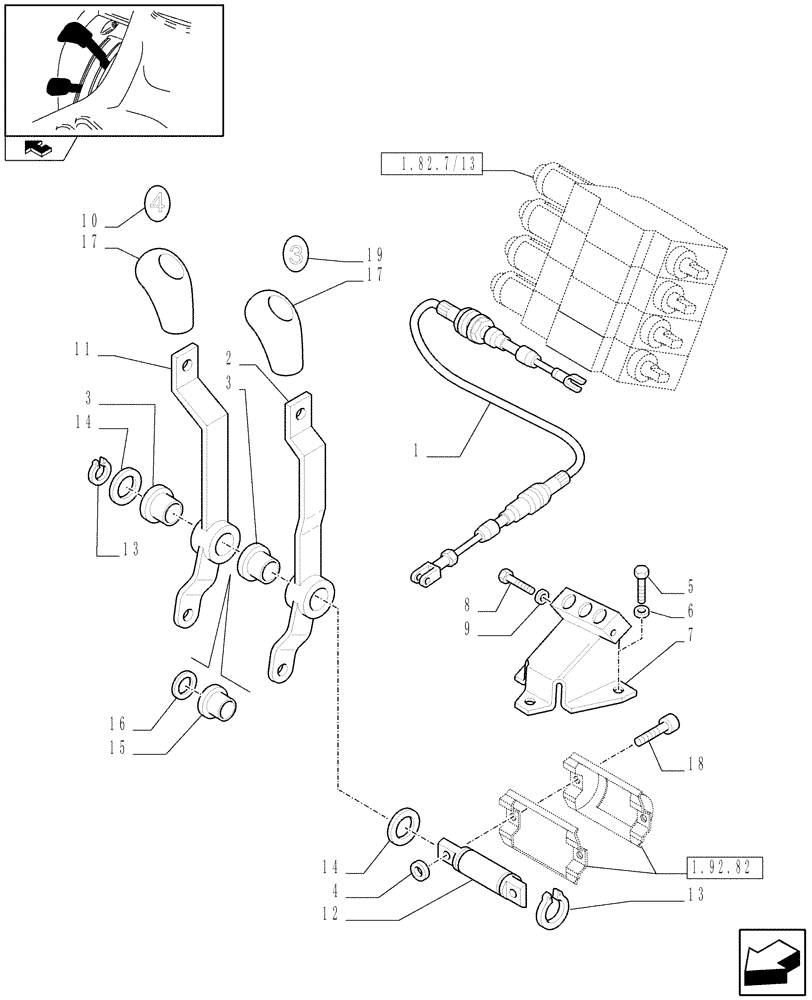 Схема запчастей Case IH FARMALL 65C - (1.92.82/10) - 4 REAR REMOTE VALVES FOR EDC - LEVERS (VAR.331165) (10) - OPERATORS PLATFORM/CAB