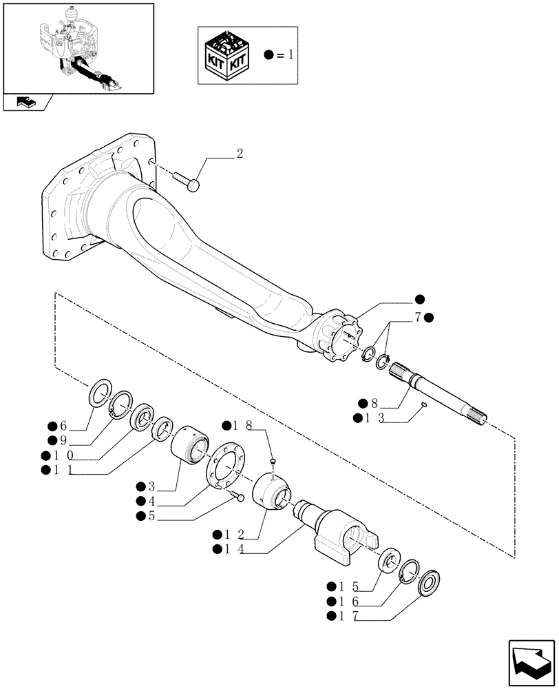 Схема запчастей Case IH PUMA 165 - (1.21.3[01]) - (VAR.212-463) FRONT AXLE WITH ACTIVE SUSPENSIONS - ARM AND SHAFT (03) - TRANSMISSION